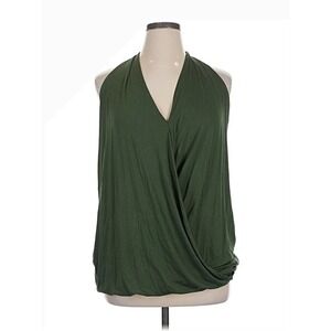 Olive Green Halter Neck‎ Wrap Front Sleeveless Top Womens Plus Size